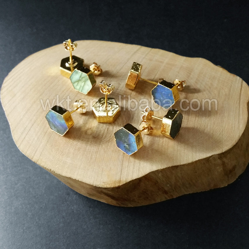 WT-E156 Wholesale Lovely Natural Labradorite Stud Earrings Raw Stone Stud Earrings