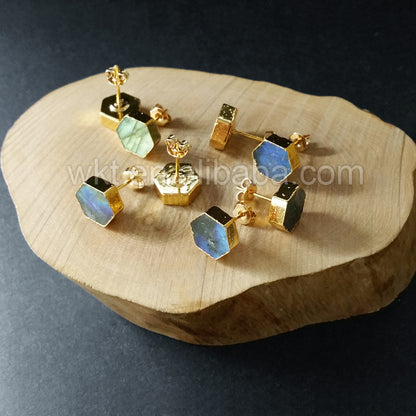 WT-E156 Wholesale Lovely Natural Labradorite Stud Earrings Raw Stone Stud Earrings