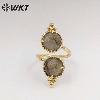 WT-R465 Newest Fashion Double Stone Cocktail Party Ring 18k Real Gold Plated Round Stone Anneversary Women Ring Hot INS Stone