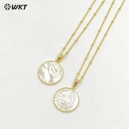 WT-JN316 Lovely Laser Made Natural Hand Carved Mother of Pearl Shell Christian Peace Bird Necklace