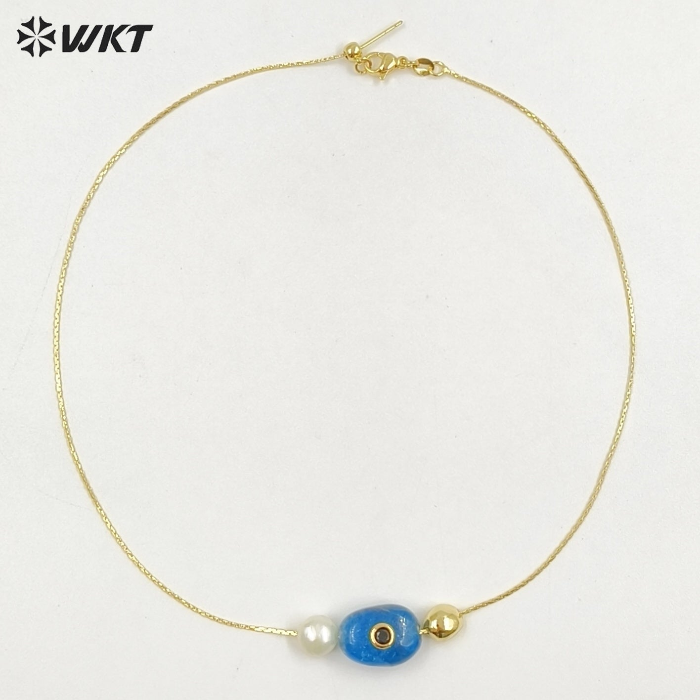 WT-N1541 Elegant Trendy Style Gold Electroplated Tiny Chain With Natural Gemstone And Pearl Pendant Necklace For Daily Wearing