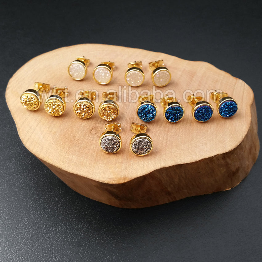 WT-E237 Hot Fashionable Round Druzy Studs Multi Color 10mm Druzy Quartz Studs