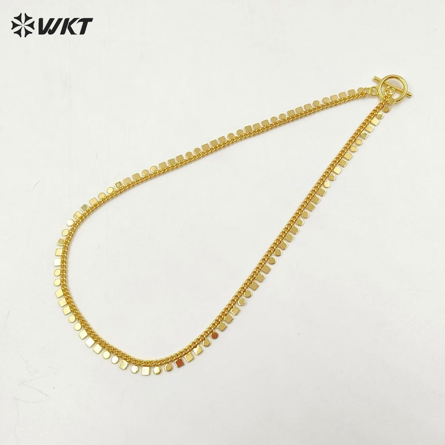 WT-JFN31 Latest Models Stylish Charming 18K Gold Plated Square Round 16 Inch Necklace Jewelry Finished for Both Men and Women