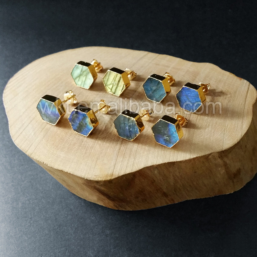 WT-E156 Wholesale Lovely Natural Labradorite Stud Earrings Raw Stone Stud Earrings