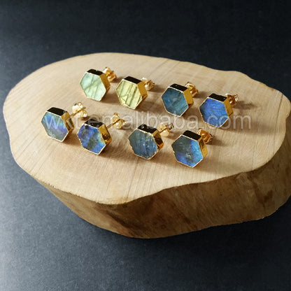 WT-E156 Wholesale Lovely Natural Labradorite Stud Earrings Raw Stone Stud Earrings