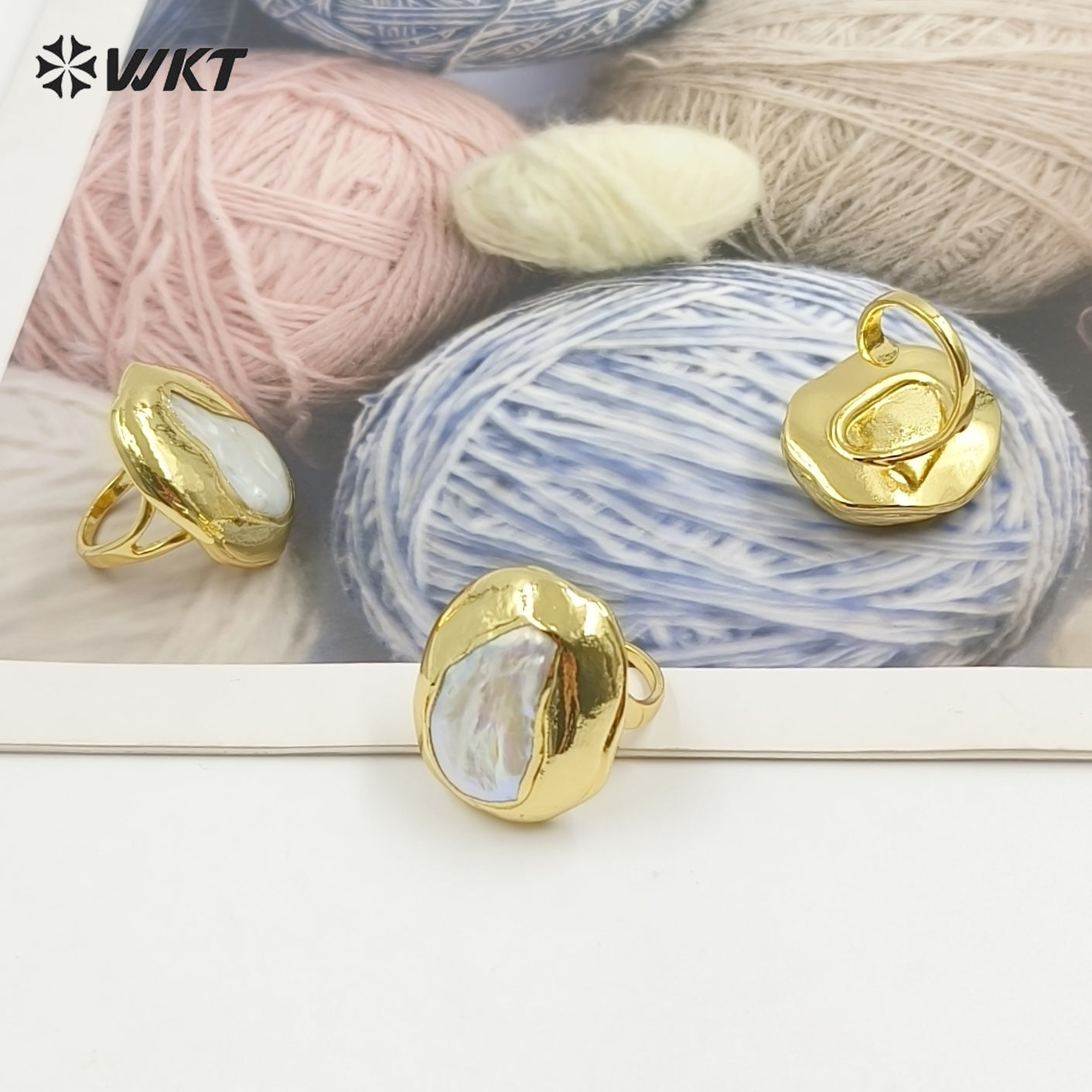 WT-MPR168 Luxury 18K Gold Plated Irregular Shape Natural Freshwater Pearl Rings Adjustable Size For Lady Fashion Jewelry