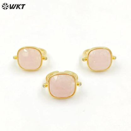 WT-R427 WKT Newest Elegant Square Faceted Gemstone Ring 18k Real Gold Plated Resist Tarnishable Birthday Stone Ring