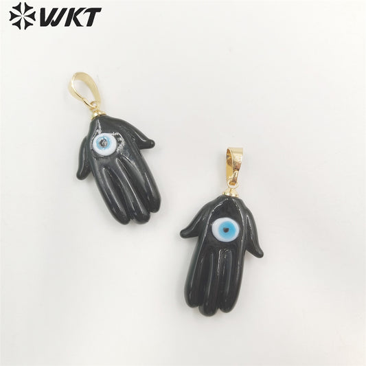 WT-P1886 Wholesale Trendy Simple Women Fashion Hand Charm Pendants Popular Gold Energy Turkey Eye Ceramic Hand Pendant