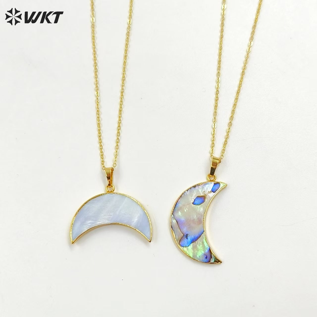 WT-N771 Wholesale Hot Shape Natural Paua Shell Crescent Horn Necklace 18k Real Gold Plated Abalone Crescent Horn Necklace