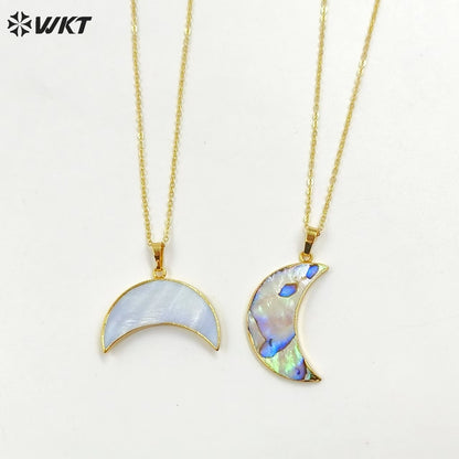 WT-N771 Wholesale Hot Shape Natural Paua Shell Crescent Horn Necklace 18k Real Gold Plated Abalone Crescent Horn Necklace