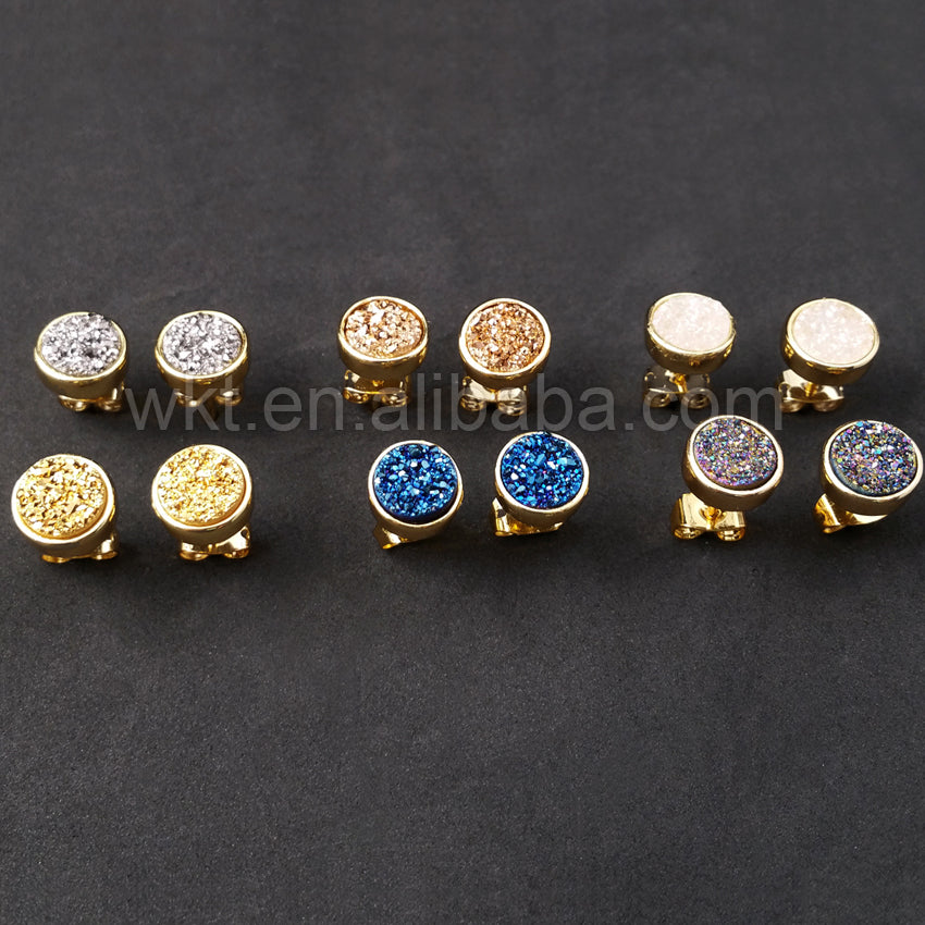 WT-E237 Hot Fashionable Round Druzy Studs Multi Color 10mm Druzy Quartz Studs
