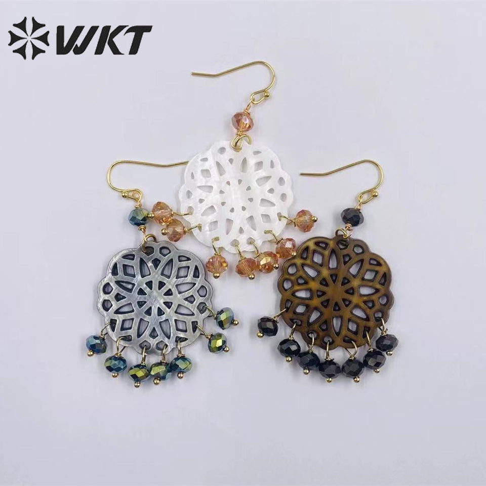 WT-MPE093 WKT2023 Classic Vintage Round Beads Tassel Refined Shell Earrings for Birthday Day Present Ear Loop