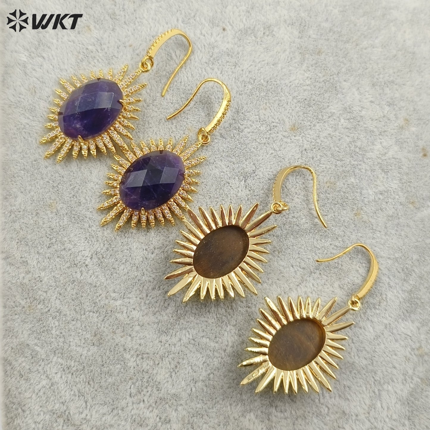 WT-ME094 Wholesale Newest Fashion Light Luxury Natural Gemstone Oval Shaped Micro Paved Earrings Studt