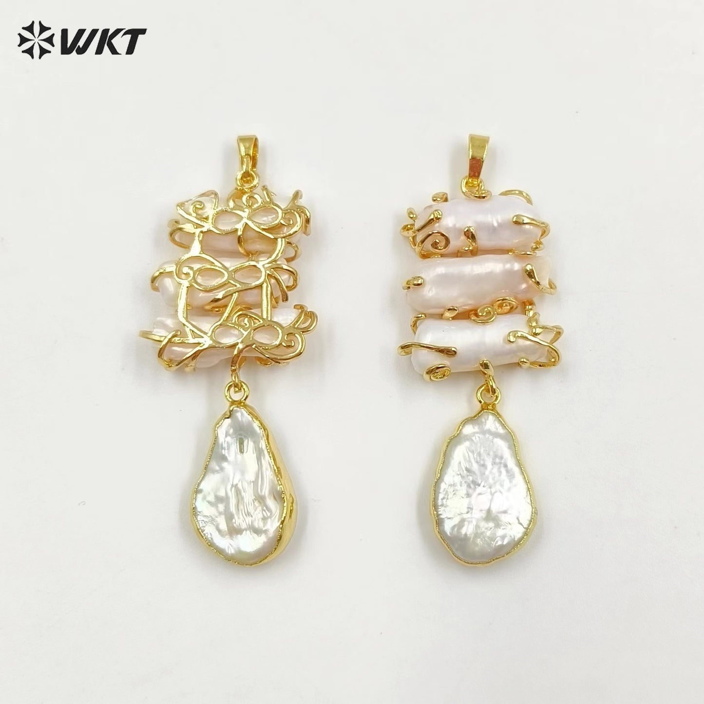 WT-JP353 Wholesale Fashion 18k Real Gold Plated Resist Tarnishable Gorgeous Claw Setting Natural Freshwater Pearl Pendants