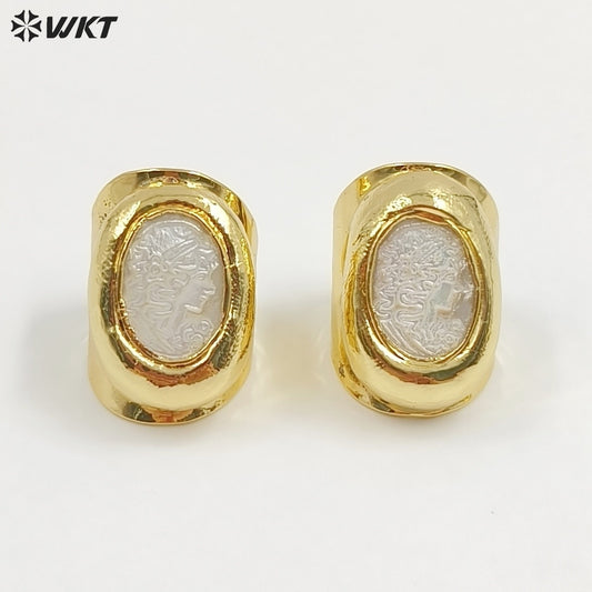 WT-MPR062 Wholesale Beautiful Hand Carved Shell Beauty Ring 18K Real Gold Plated Women Birthday Jewelry Gift
