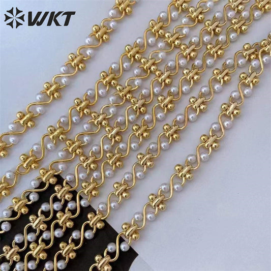 WT-RBC219 Newest Twisted Watch Strap Chain for Bracelet 18k Real Gold Plated Handmade Beads Jewelry Chain in Meters