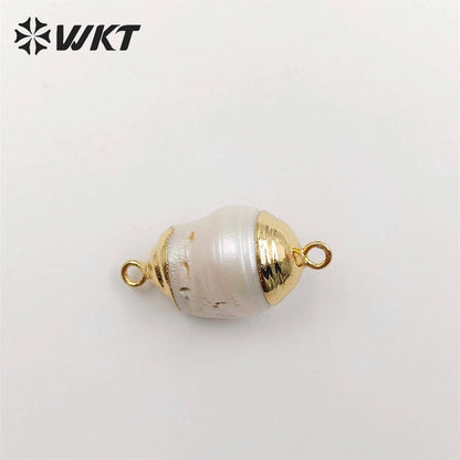 WT-JP340 Amazing Natural Freshwater Double Loops Baroque Pearl Connectors for Jewelry Design Findings for Necklace