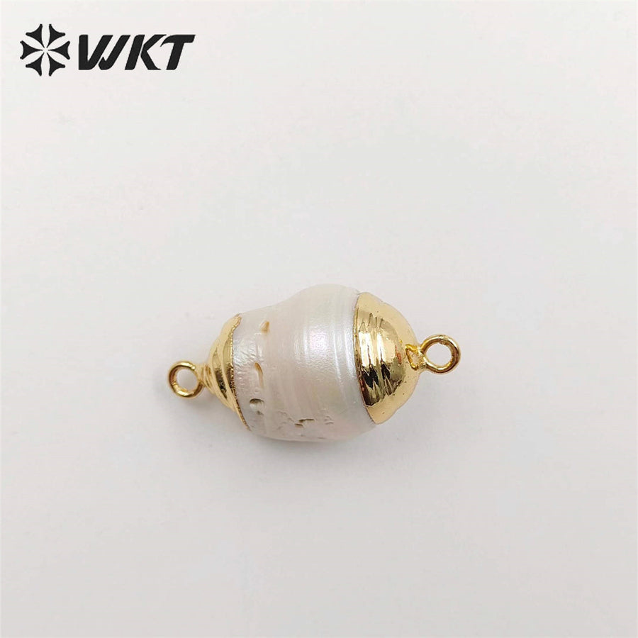 WT-JP340 Amazing Natural Freshwater Double Loops Baroque Pearl Connectors for Jewelry Design Findings for Necklace