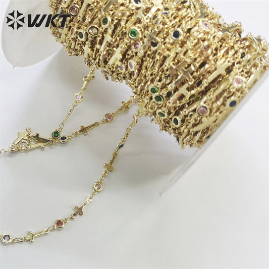 WT-RBC214 Fashion Gold Plated Resist Tarnishable Colorful Cubic Zircon Women DIY Chain Charming Necklace Chain for Sunglass