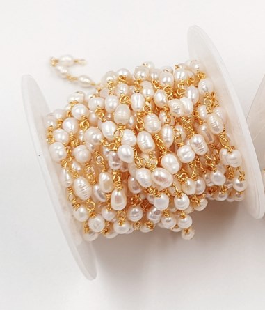 WT-RBC069 Wholesale New Arrival Fashion Female Jewelry Gold or Silver Plated DIY Necklace Freshwater Pearl Brass Rosary Chain