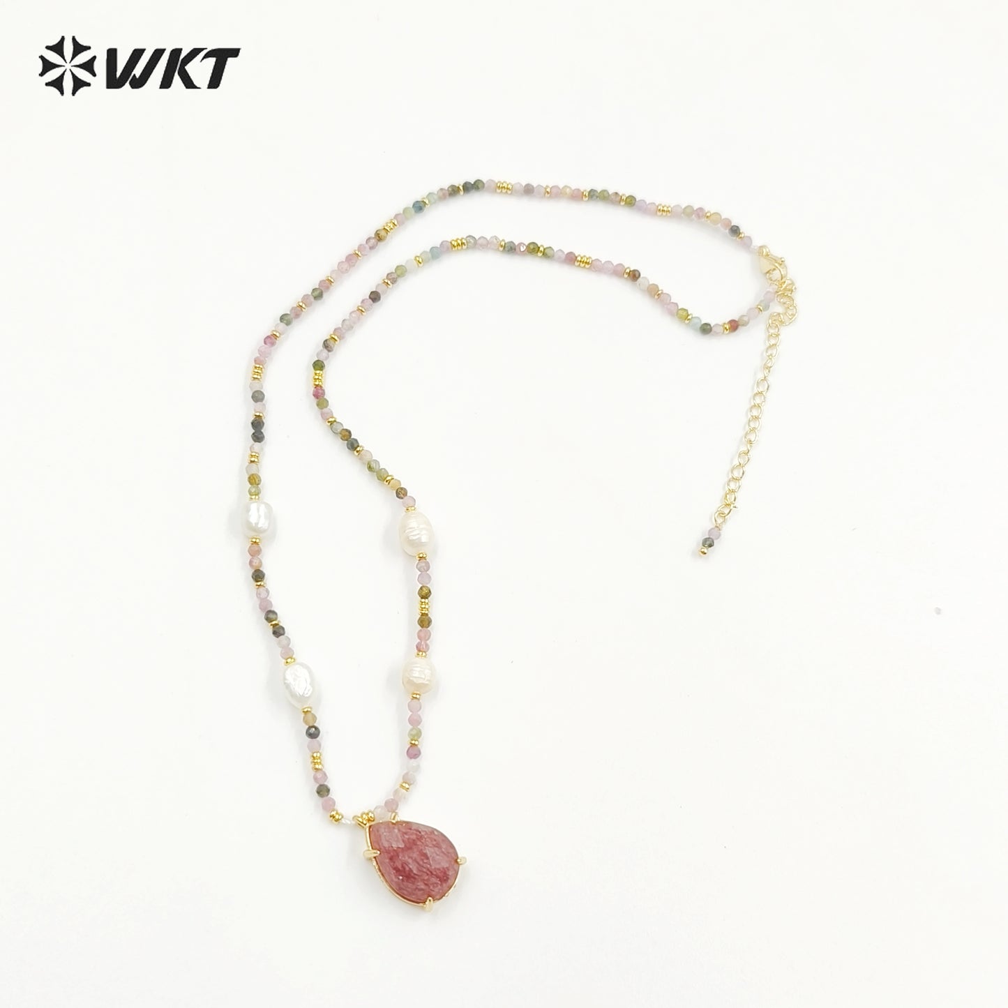 WT-N1436 16+2inch Colorful Chain Natural Gemstone Extend Chain Long Stone Beads Pearl Pendant Necklace
