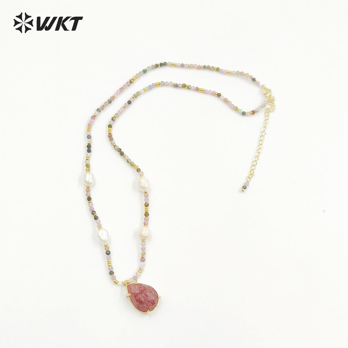 WT-N1436 16+2inch Colorful Chain Natural Gemstone Extend Chain Long Stone Beads Pearl Pendant Necklace