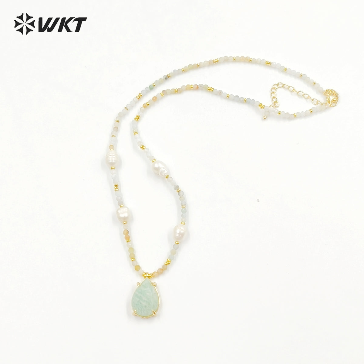 WT-N1436 16+2inch Colorful Chain Natural Gemstone Extend Chain Long Stone Beads Pearl Pendant Necklace