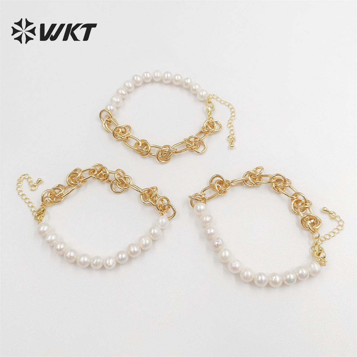 WT-MPB075 Wholesale Fashion Newest Freshwater Pearl Mix Chain Design Bracelet Gorgeous Natural Pearl Beads Chain Women Bracelet