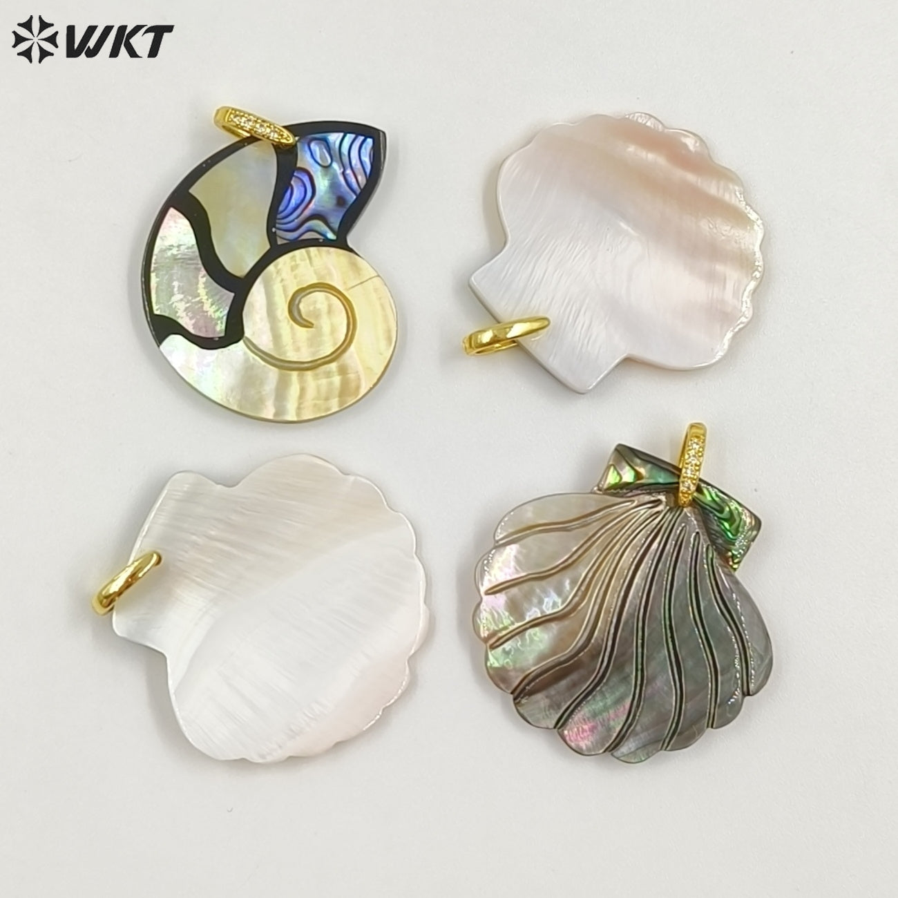 WT-JP467 Good Quality Delicate Various Natural Shells Splicing Conch Shape Pendants For Cute Necklaces Jewelry Design