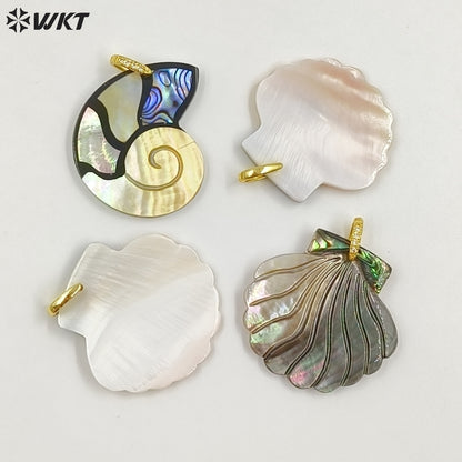 WT-JP467 Good Quality Delicate Various Natural Shells Splicing Conch Shape Pendants For Cute Necklaces Jewelry Design