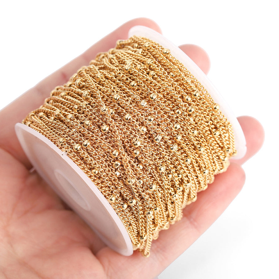 WT-BC195 Newest Fashion 18k Real Gold Plated Brass Chain Sell by Meters18K True Gold Color Preserving Electroplated Bead Chain