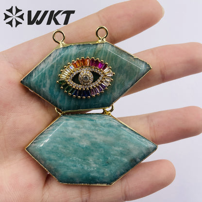 WT-P1911 Wholesale Classic Amazonite and Zircon Eye High Quality Necklace Pendants for Birthday Decoration Present Amazon Stone
