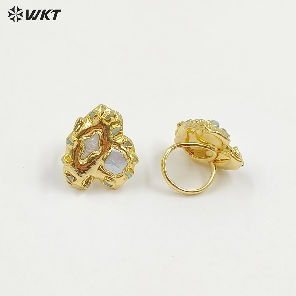 WT-MPR149 Exquisite Luxury Gold Plated Cross Square Natural Freshwater Pearls And Little Stones Women Ring For Wedding Gift