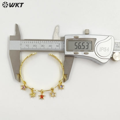 MPB134 Luxury Elegant 18K Gold Plated Natural Pearl And Colorful Zircon Fringed Adjustable Bangles For Lady Fashion Matching