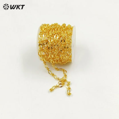 WT-BC214 Fashion 18K Color Retaining Engraved Pearl Clip Chain With Copper Plated Genuine Gold Batch Pattern Oval 8-shaped