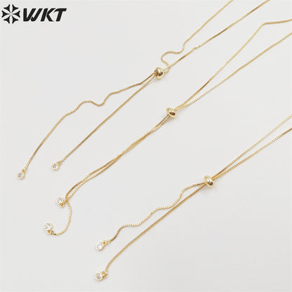 WT-JFN06 Fashion 18k Real Gold Plated Universal Chain for Pendant Lady Adjustable Position Yellow Brass Chain in 32 Inch Long