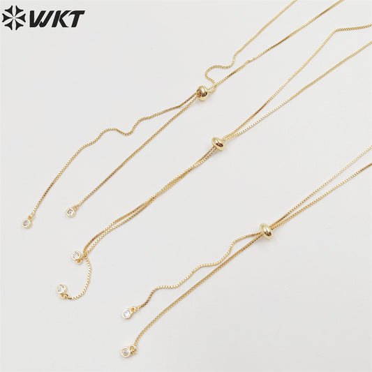 WT-JFN06 Fashion 18k Real Gold Plated Universal Chain for Pendant Lady Adjustable Position Yellow Brass Chain in 32 Inch Long