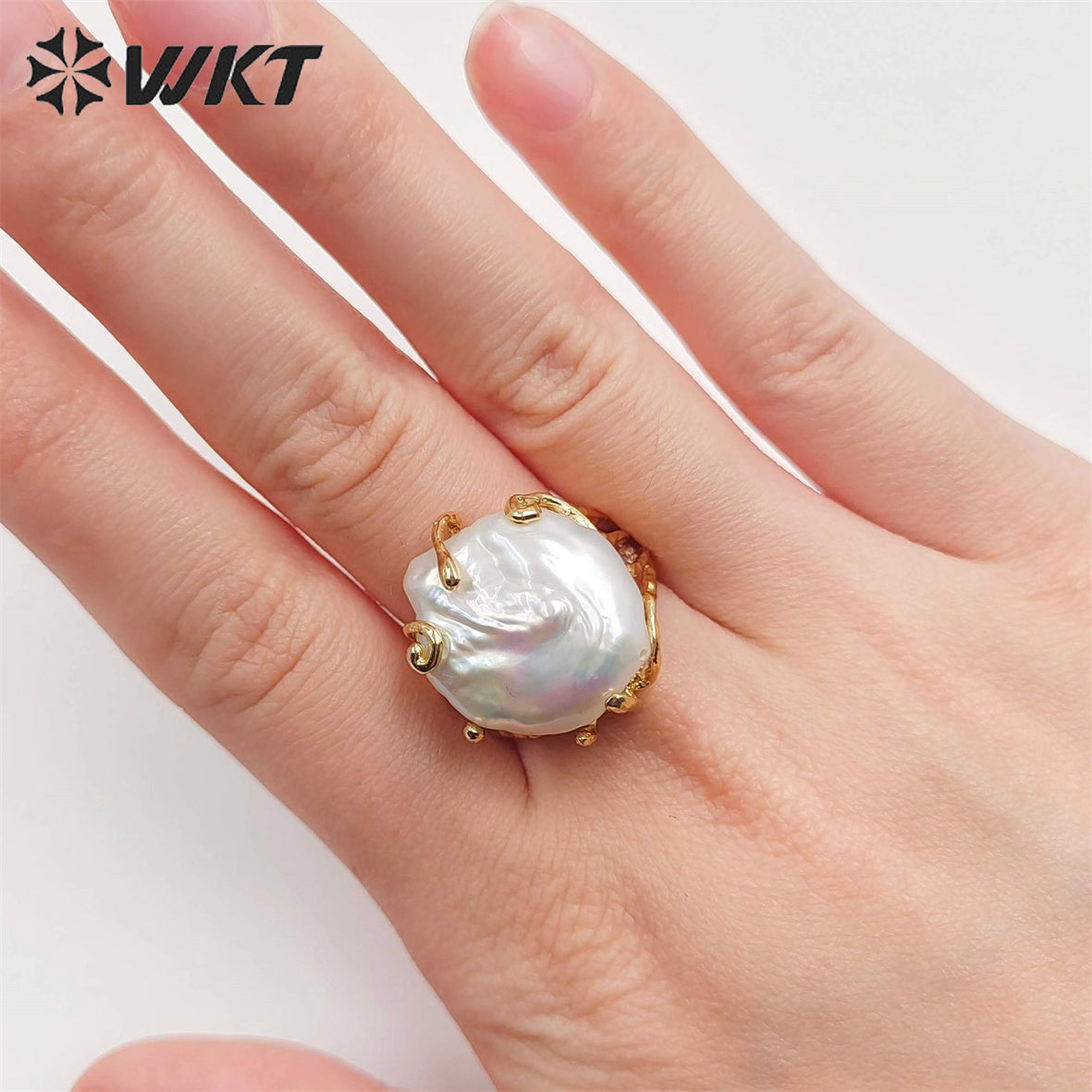 WT-MPR051 Romantic Style Women Freshwater Pearl Ring with 18k Real Gold Plated Delicate Irregular Pearl Setting Gold RING