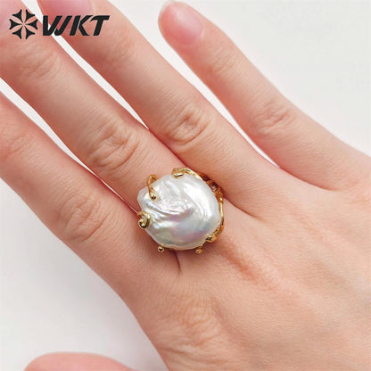 WT-MPR051 Romantic Style Women Freshwater Pearl Ring with 18k Real Gold Plated Delicate Irregular Pearl Setting Gold RING