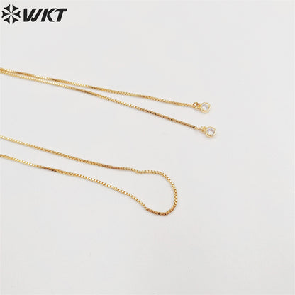 WT-JFN06 Fashion 18k Real Gold Plated Universal Chain for Pendant Lady Adjustable Position Yellow Brass Chain in 32 Inch Long