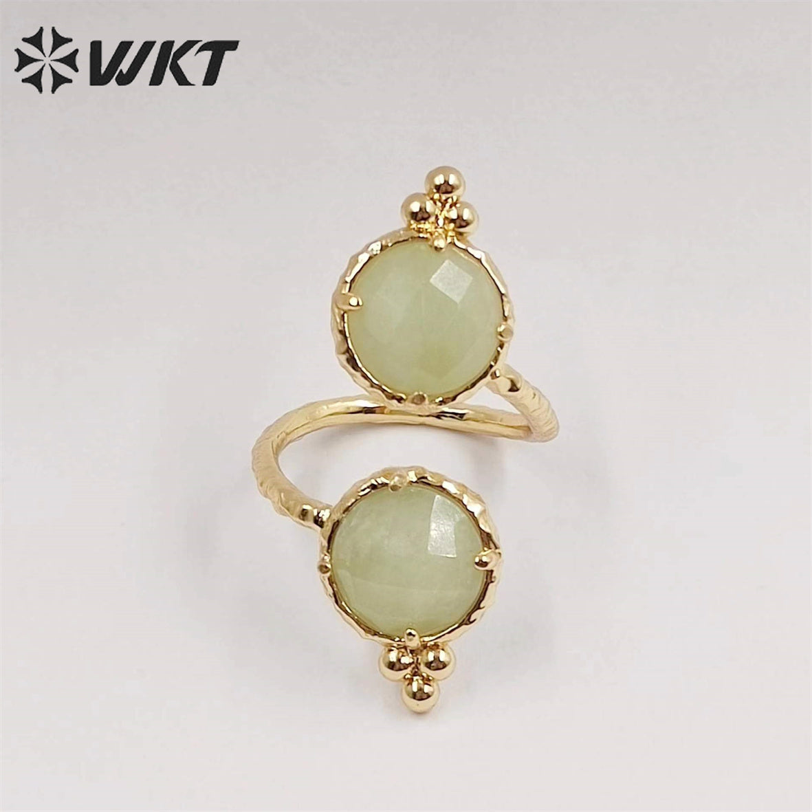 WT-R465 Newest Fashion Double Stone Cocktail Party Ring 18k Real Gold Plated Round Stone Anneversary Women Ring Hot INS Stone
