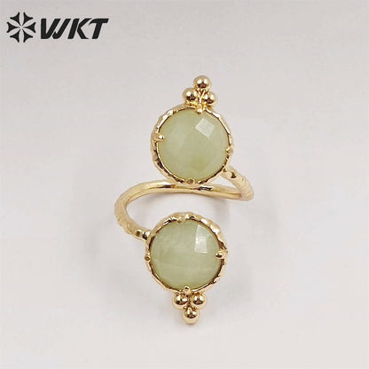 WT-R465 Newest Fashion Double Stone Cocktail Party Ring 18k Real Gold Plated Round Stone Anneversary Women Ring Hot INS Stone