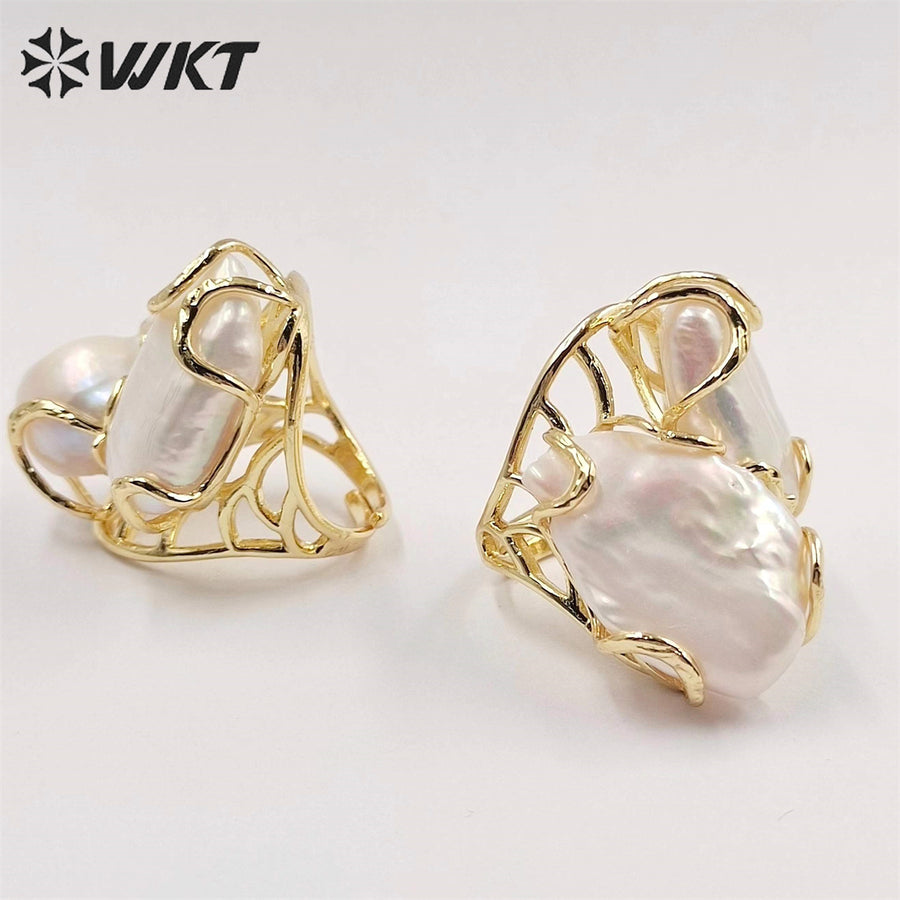 WT-MPR052 Wholesale Newest Gorgeous Women White Pearl Ring Natural Baroque Pearl Wedding Ring Lady Anneversary Ring