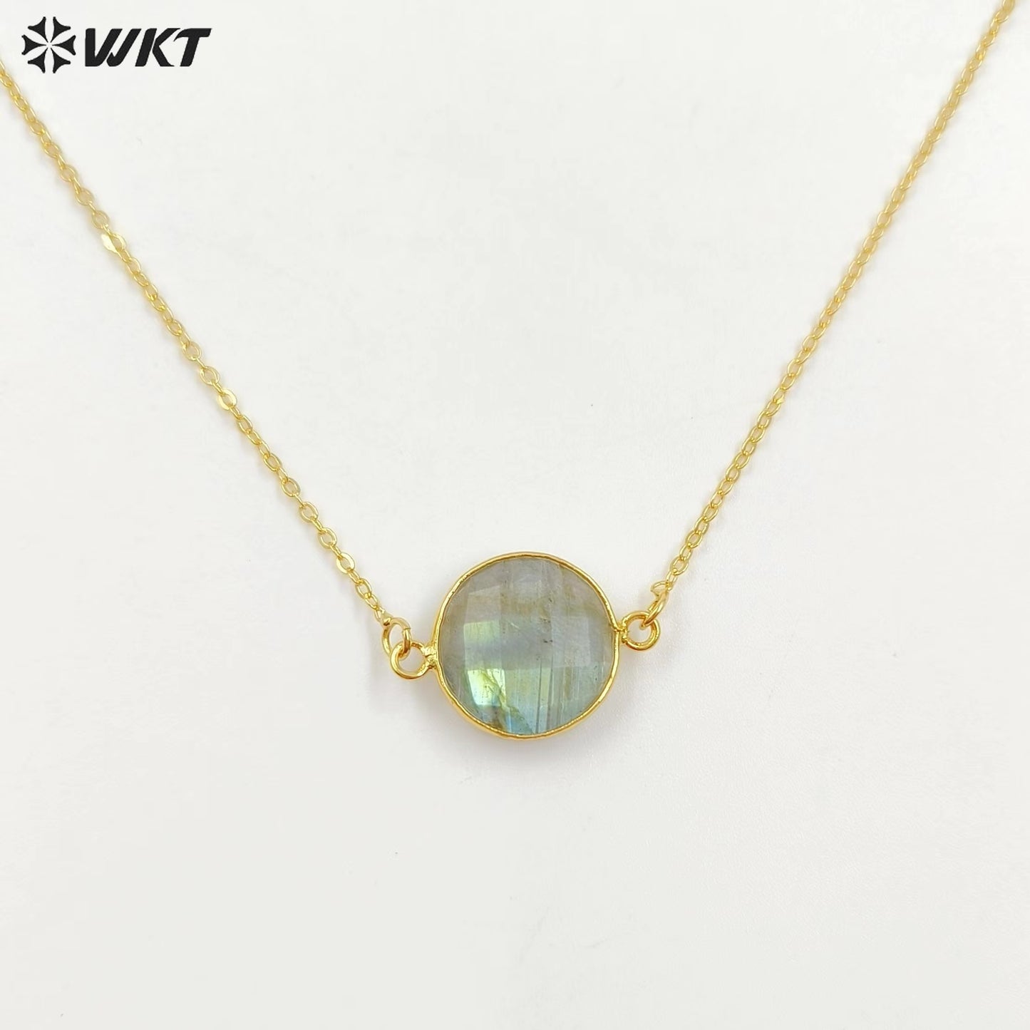 WT-N754 Sparkly Natural Faceted Labradorite Connectors Necklace,Bezel Round Shape 15mm Raw Double Bails Labradorite Necklace