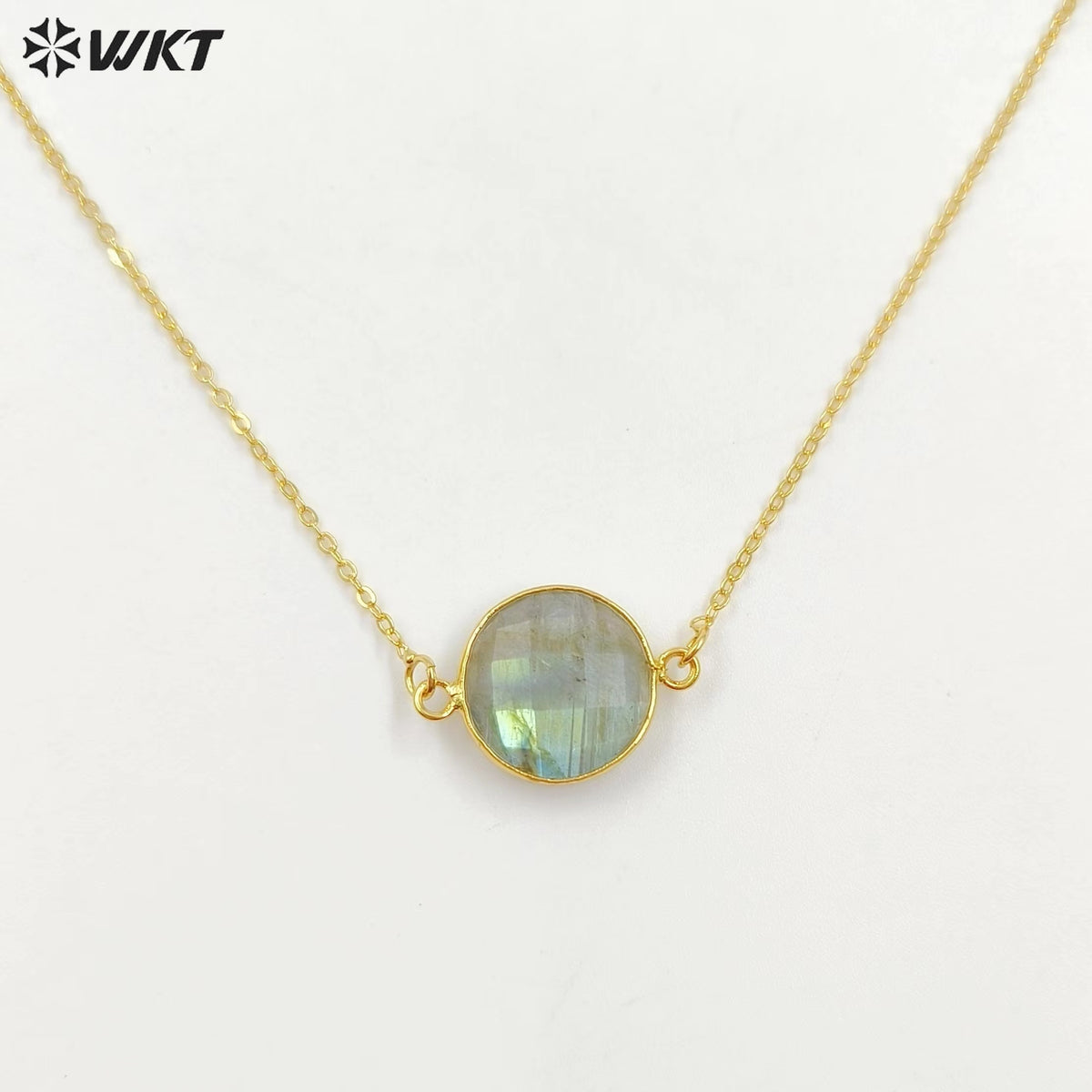 WT-N754 Sparkly Natural Faceted Labradorite Connectors Necklace,Bezel Round Shape 15mm Raw Double Bails Labradorite Necklace