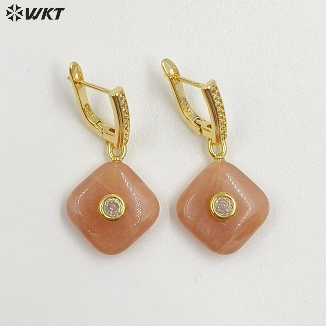 WT-E797 Wholesale Unique Design Gold Plated Black Obsidian Multi Gemstones With Zircon Geometric Women Earrings As Party Gift