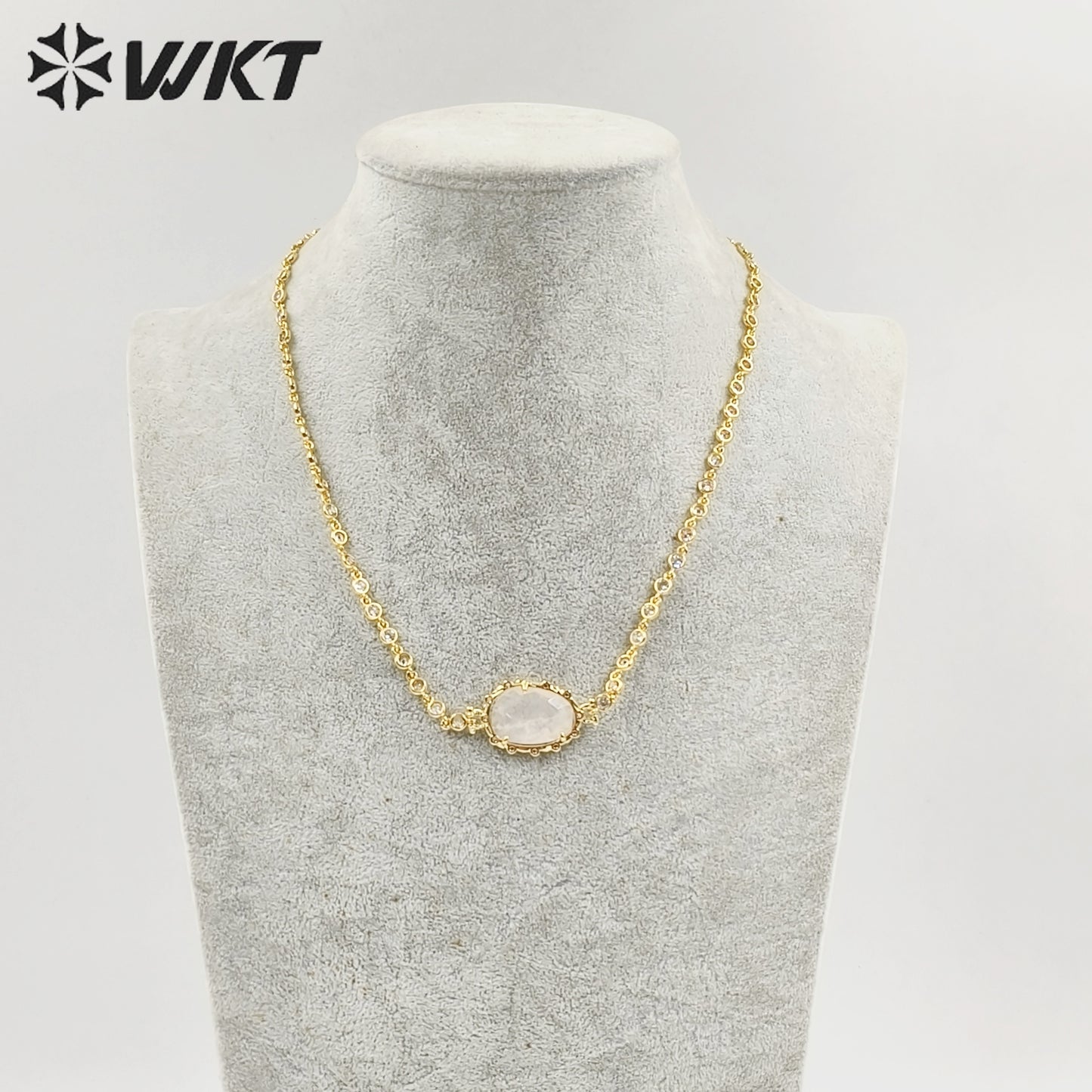 WT-N1430 16+2inch Extend Chain Long Cubic Zircon Natural Stone Necklace Gemstone Casual Long Statement Necklace