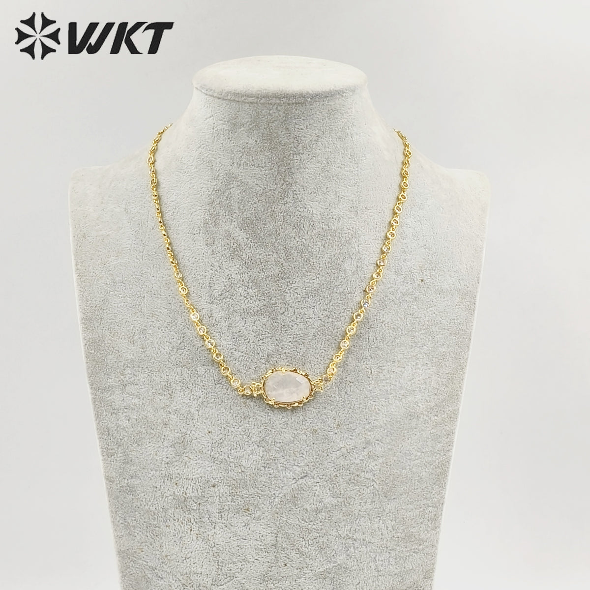 WT-N1430 16+2inch Extend Chain Long Cubic Zircon Natural Stone Necklace Gemstone Casual Long Statement Necklace