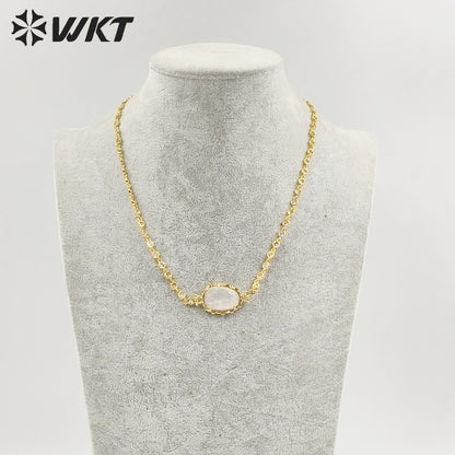 WT-N1430 16+2inch Extend Chain Long Cubic Zircon Natural Stone Necklace Gemstone Casual Long Statement Necklace