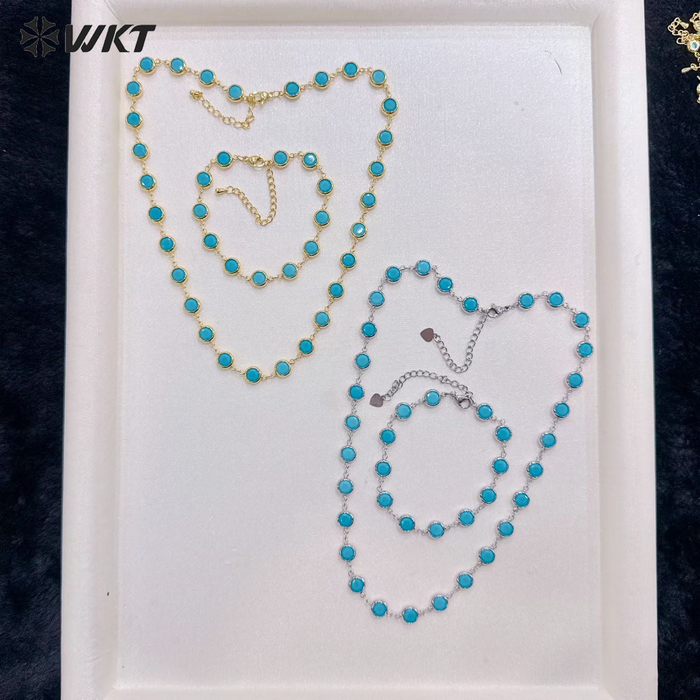 WT-JFN72 Trendy Elegant Style Gold Plated Natural Turquoise Chain Necklaces Bracelets With Different Size For Women Gift Jewelry